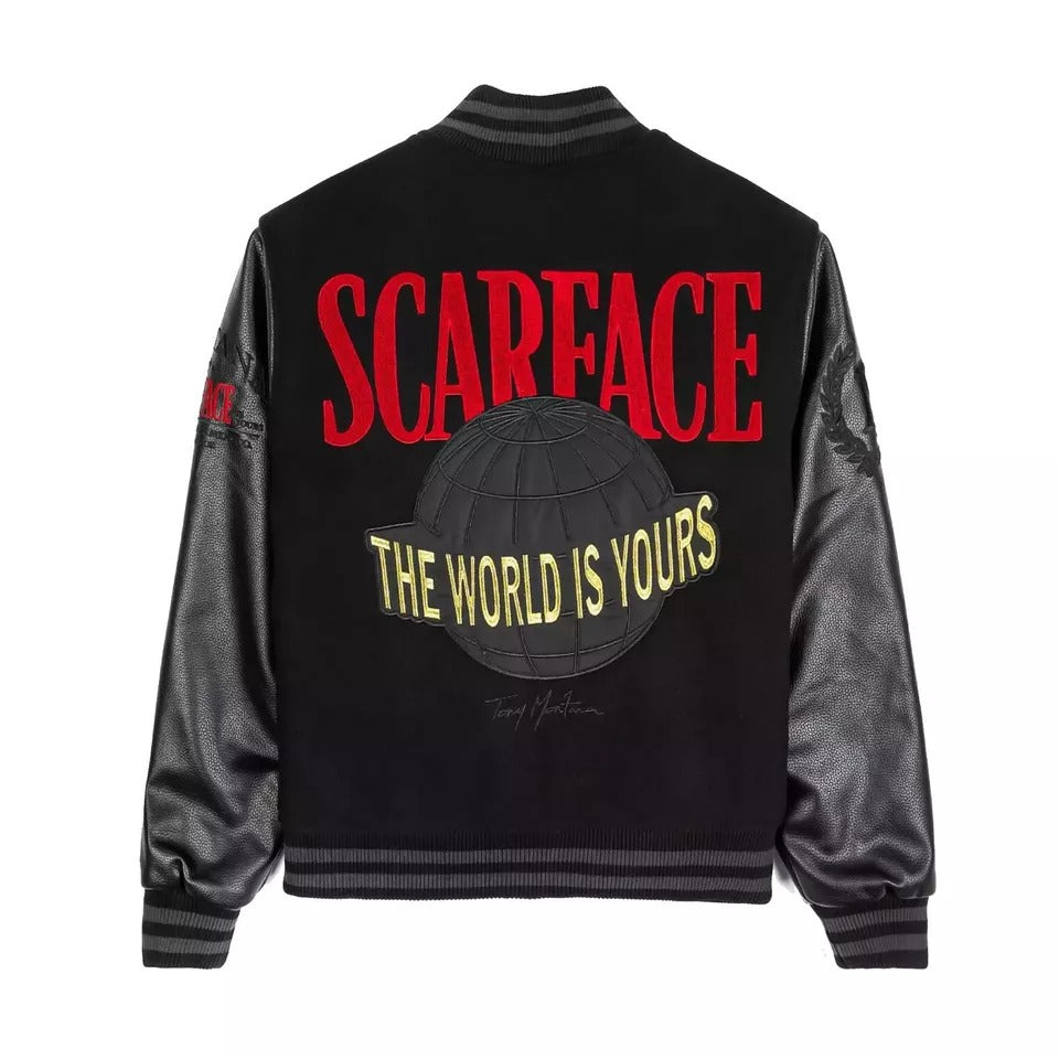 Scarface varsity bomber Tony Montana The World Is Yours Black Jacket