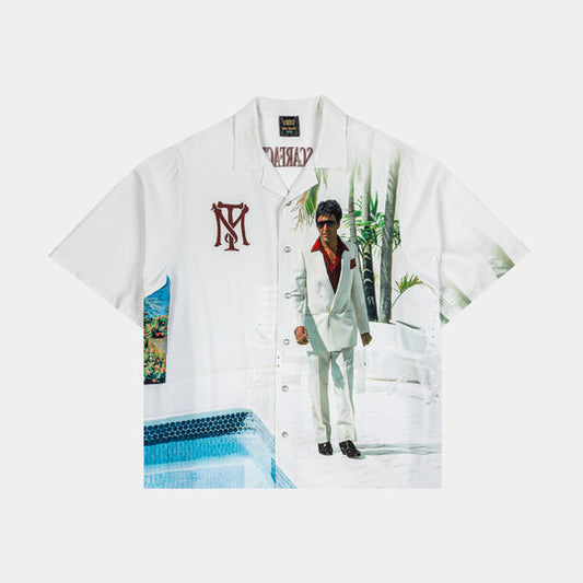 Scarface Poolside Graphic Button Up – Short Sleeve Streetwear